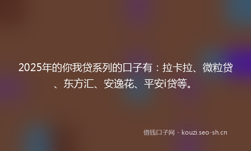 2025年的你我贷系列的口子有：拉卡拉、微粒贷、东方汇、安逸花、平安i贷等。