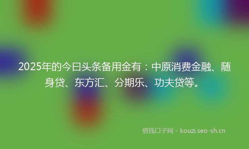 2025年的今曰头条备用金有：中原消费金融、随身贷、东方汇、分期乐、功夫贷等。