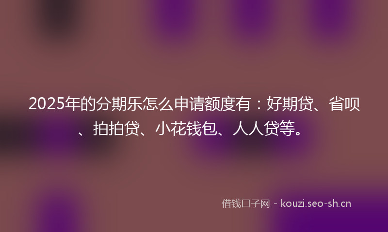 2025年的分期乐怎么申请额度有:好期贷、省呗、拍拍贷、小花钱包、人人贷等。