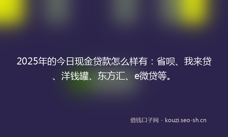 2025年的今日现金贷款怎么样有：省呗、我来贷、洋钱罐、东方汇、e微贷等。