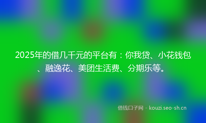 2025年的借几千元的平台有：你我贷、小花钱包、融逸花、美团生活费、分期乐等。