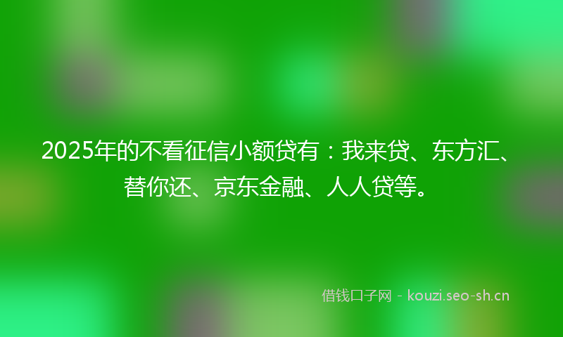 2025年的不看征信小额贷有：我来贷、东方汇、替你还、京东金融、人人贷等。