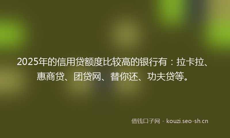 2025年的信用贷额度比较高的银行有：拉卡拉、惠商贷、团贷网、替你还、功夫贷等。