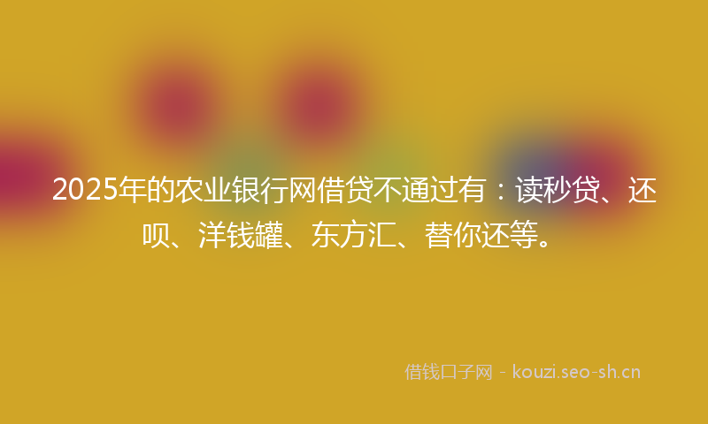 2025年的农业银行网借贷不通过有：读秒贷、还呗、洋钱罐、东方汇、替你还等。