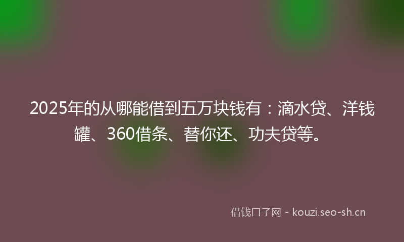 2025年的从哪能借到五万块钱有:滴水贷、洋钱罐、360借条、替你还、功夫贷等。