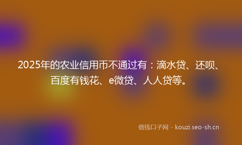 2025年的农业信用币不通过有：滴水贷、还呗、百度有钱花、e微贷、人人贷等。