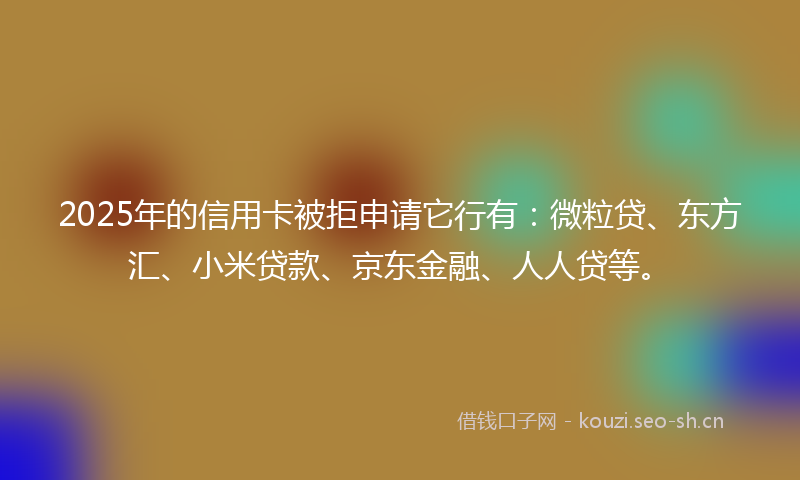 2025年的信用卡被拒申请它行有：微粒贷、东方汇、小米贷款、京东金融、人人贷等。