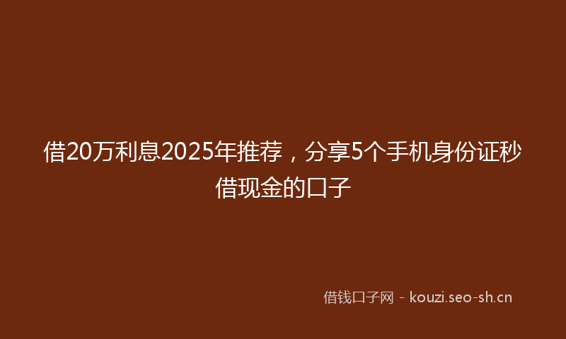 借20万利息2025年推荐，分享5个手机身份证秒借现金的口子
