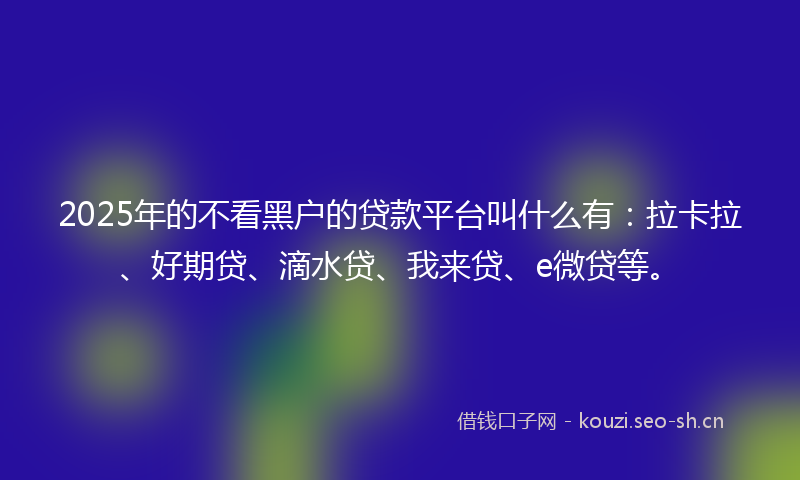 2025年的不看黑户的贷款平台叫什么有：拉卡拉、好期贷、滴水贷、我来贷、e微贷等。