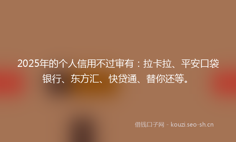 2025年的个人信用不过审有：拉卡拉、平安口袋银行、东方汇、快贷通、替你还等。