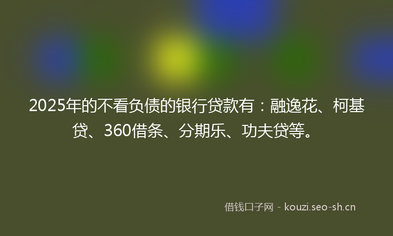2025年的不看负债的银行贷款有：融逸花、柯基贷、360借条、分期乐、功夫贷等。