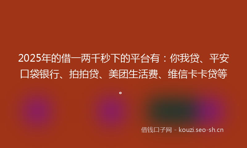 2025年的借一两千秒下的平台有：你我贷、平安口袋银行、拍拍贷、美团生活费、维信卡卡贷等。