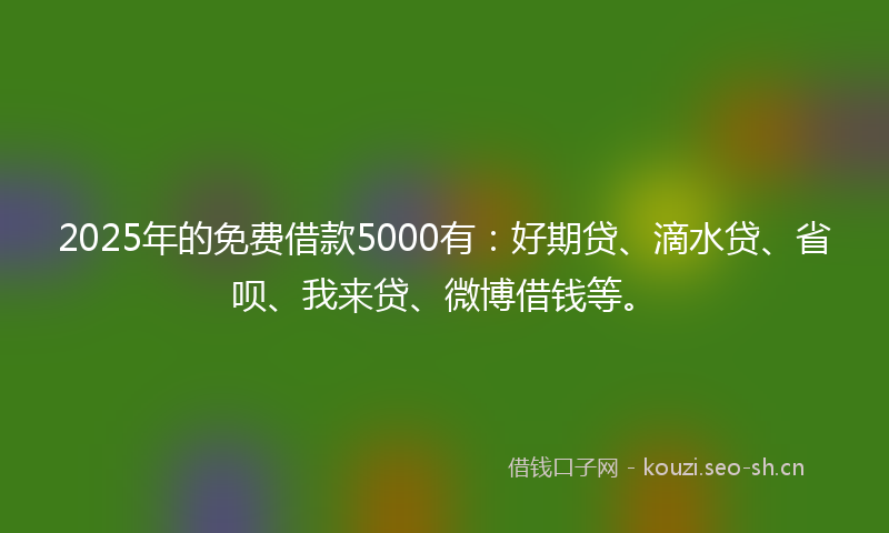 2025年的免费借款5000有：好期贷、滴水贷、省呗、我来贷、微博借钱等。