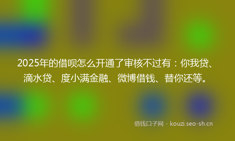 2025年的借呗怎么开通了审核不过有：你我贷、滴水贷、度小满金融、微博借钱、替你还等。