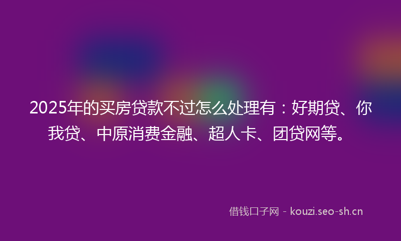 2025年的买房贷款不过怎么处理有：好期贷、你我贷、中原消费金融、超人卡、团贷网等。