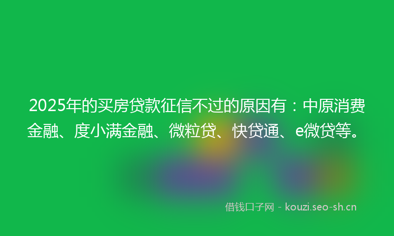2025年的买房贷款征信不过的原因有：中原消费金融、度小满金融、微粒贷、快贷通、e微贷等。
