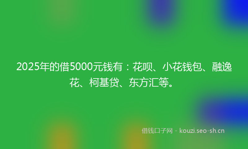 2025年的借5000元钱有：花呗、小花钱包、融逸花、柯基贷、东方汇等。