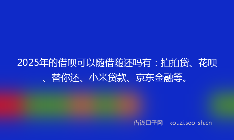 2025年的借呗可以随借随还吗有：拍拍贷、花呗、替你还、小米贷款、京东金融等。
