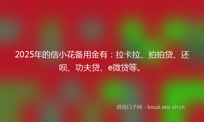 2025年的信小花备用金有：拉卡拉、拍拍贷、还呗、功夫贷、e微贷等。