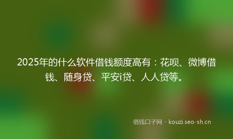 2025年的什么软件借钱额度高有:花呗、微博借钱、随身贷、平安i贷、人人贷等。