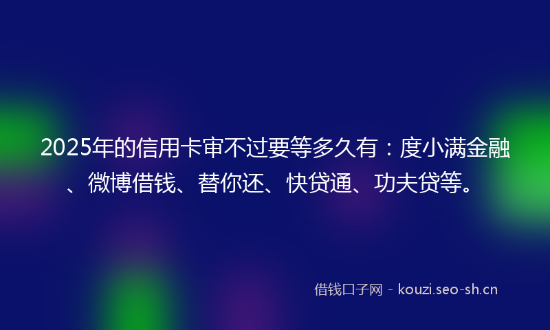2025年的信用卡审不过要等多久有：度小满金融、微博借钱、替你还、快贷通、功夫贷等。