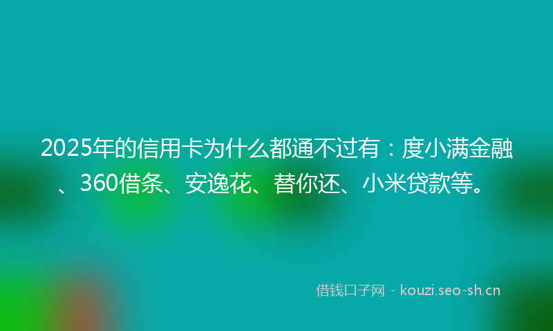 2025年的信用卡为什么都通不过有：度小满金融、360借条、安逸花、替你还、小米贷款等。