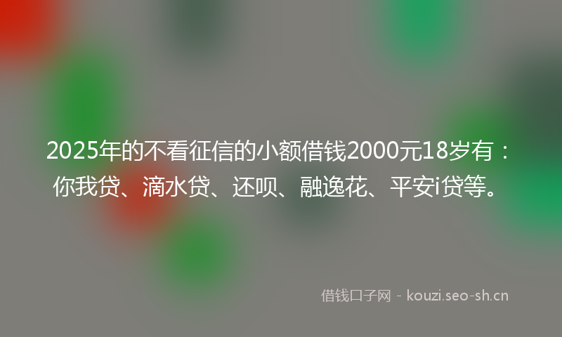 2025年的不看征信的小额借钱2000元18岁有：你我贷、滴水贷、还呗、融逸花、平安i贷等。
