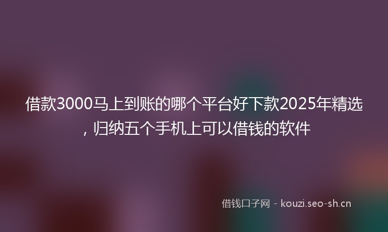 借款3000马上到账的哪个平台好下款2025年精选,归纳五个手机上可以借钱的软件