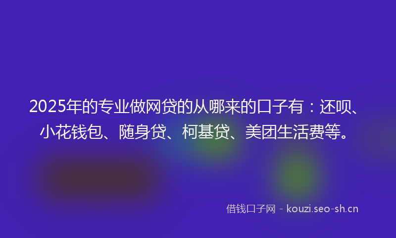 2025年的专业做网贷的从哪来的口子有：还呗、小花钱包、随身贷、柯基贷、美团生活费等。