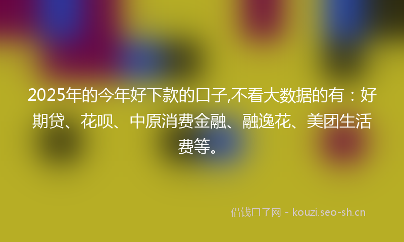2025年的今年好下款的口子,不看大数据的有：好期贷、花呗、中原消费金融、融逸花、美团生活费等。
