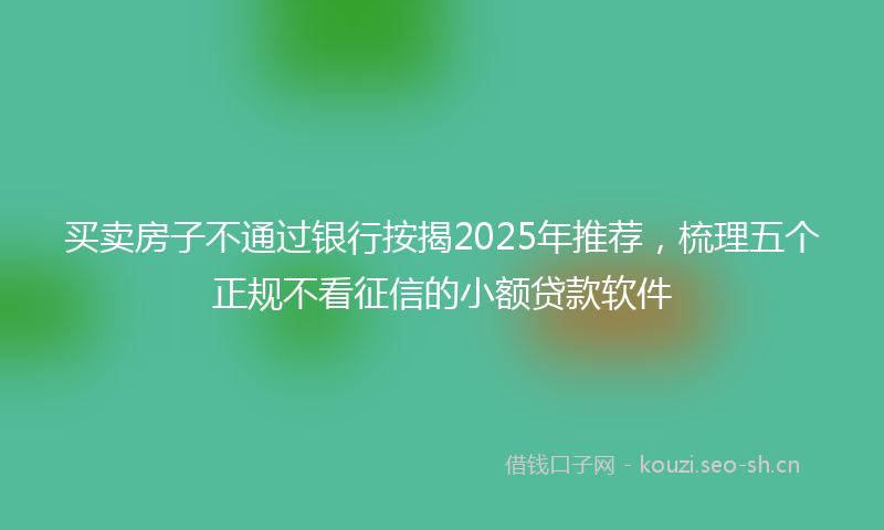 买卖房子不通过银行按揭2025年推荐，梳理五个正规不看征信的小额贷款软件