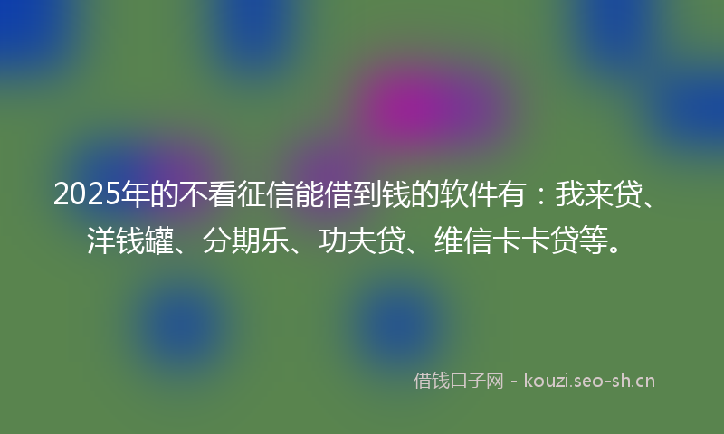 2025年的不看征信能借到钱的软件有：我来贷、洋钱罐、分期乐、功夫贷、维信卡卡贷等。