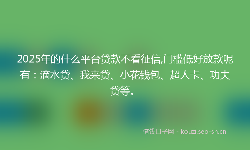 2025年的什么平台贷款不看征信,门槛低好放款呢有：滴水贷、我来贷、小花钱包、超人卡、功夫贷等。