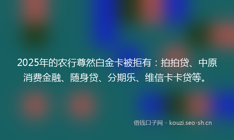 2025年的农行尊然白金卡被拒有：拍拍贷、中原消费金融、随身贷、分期乐、维信卡卡贷等。
