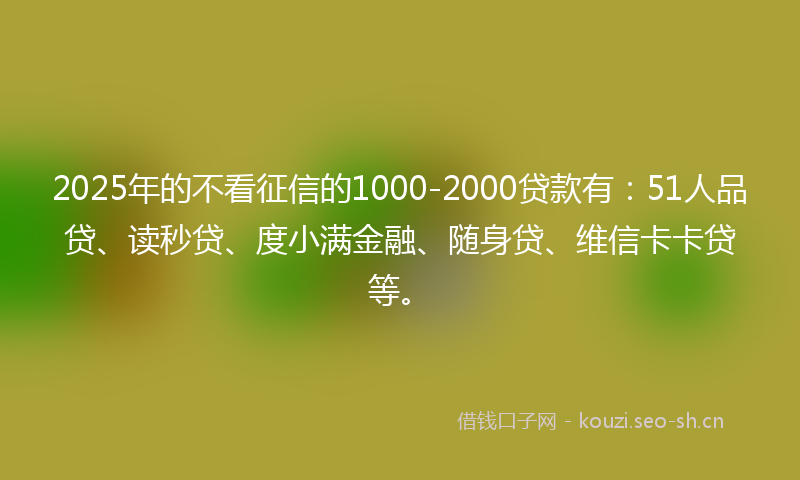 2025年的不看征信的1000-2000贷款有：51人品贷、读秒贷、度小满金融、随身贷、维信卡卡贷等。