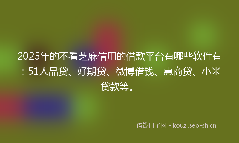 2025年的不看芝麻信用的借款平台有哪些软件有：51人品贷、好期贷、微博借钱、惠商贷、小米贷款等。