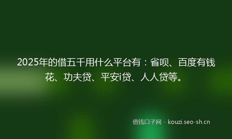 2025年的借五千用什么平台有：省呗、百度有钱花、功夫贷、平安i贷、人人贷等。