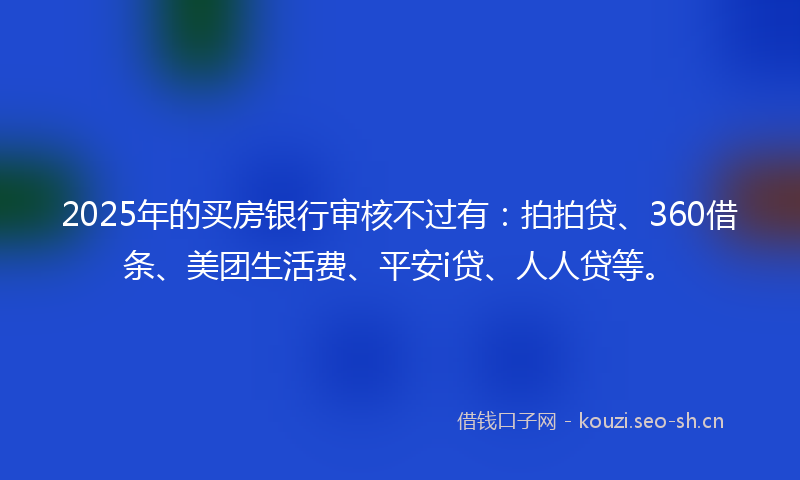 2025年的买房银行审核不过有：拍拍贷、360借条、美团生活费、平安i贷、人人贷等。