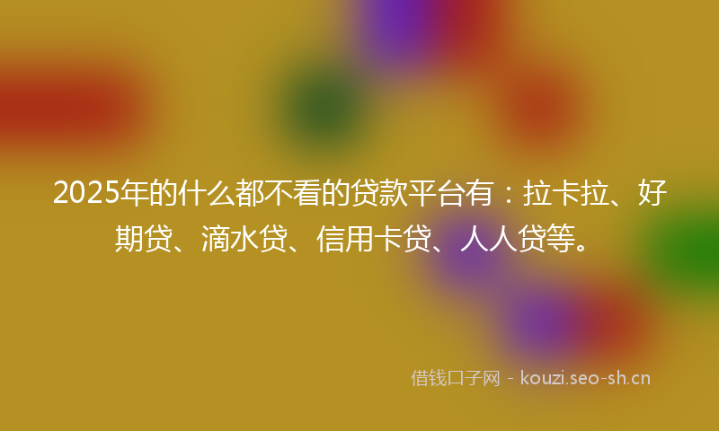 2025年的什么都不看的贷款平台有：拉卡拉、好期贷、滴水贷、信用卡贷、人人贷等。