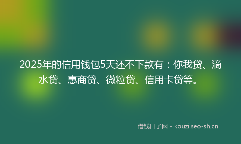 2025年的信用钱包5天还不下款有：你我贷、滴水贷、惠商贷、微粒贷、信用卡贷等。