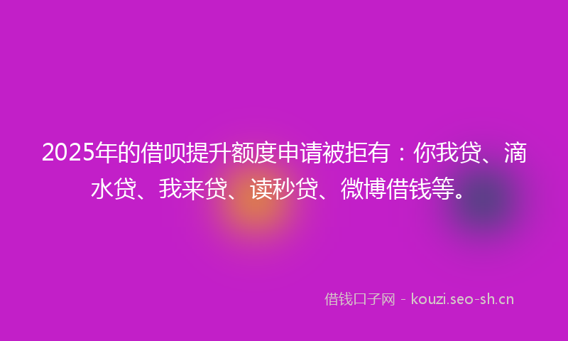 2025年的借呗提升额度申请被拒有：你我贷、滴水贷、我来贷、读秒贷、微博借钱等。