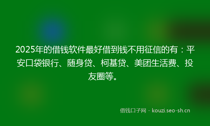 2025年的借钱软件最好借到钱不用征信的有：平安口袋银行、随身贷、柯基贷、美团生活费、投友圈等。