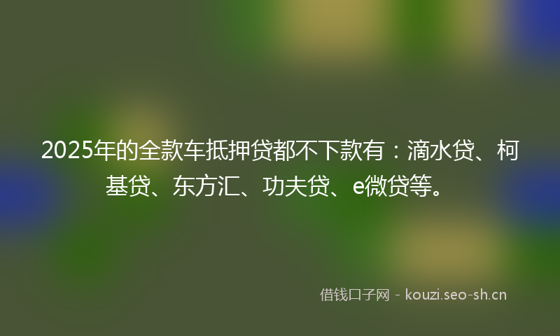 2025年的全款车抵押贷都不下款有:滴水贷、柯基贷、东方汇、功夫贷、e微贷等。