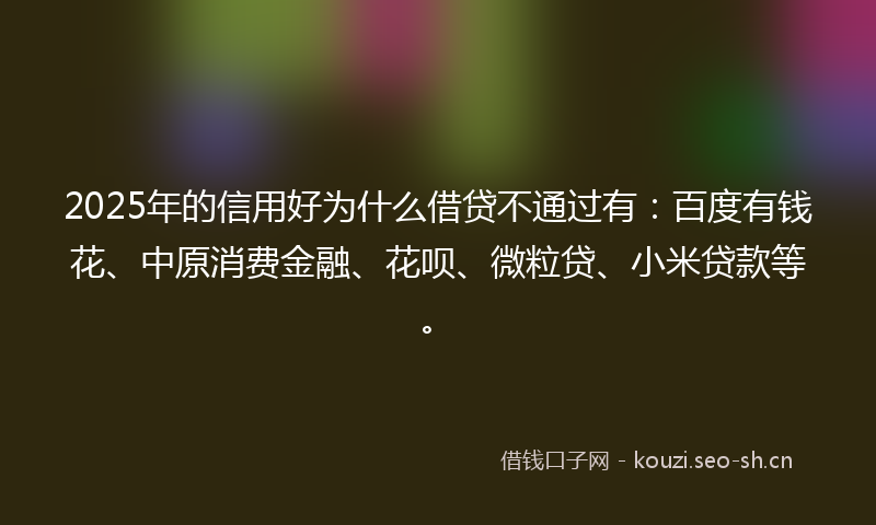 2025年的信用好为什么借贷不通过有：百度有钱花、中原消费金融、花呗、微粒贷、小米贷款等。