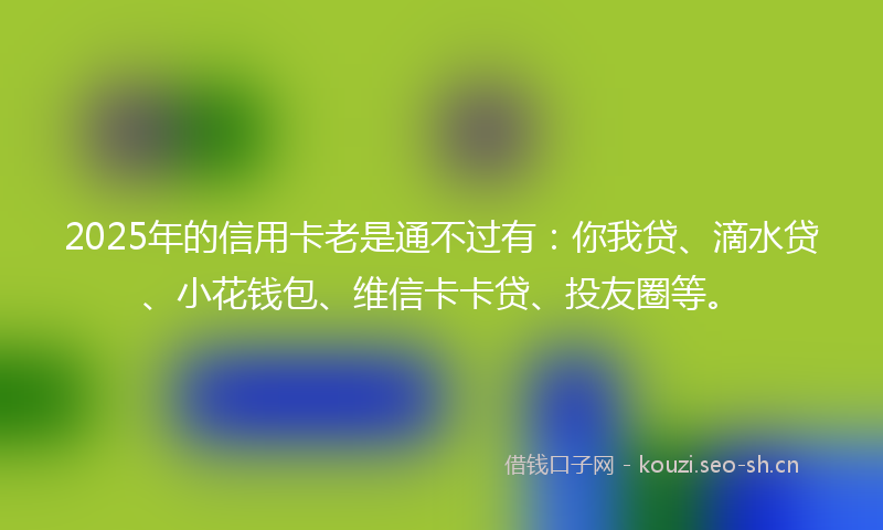 2025年的信用卡老是通不过有：你我贷、滴水贷、小花钱包、维信卡卡贷、投友圈等。