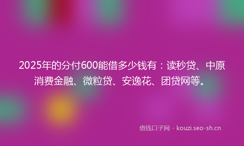 2025年的分付600能借多少钱有：读秒贷、中原消费金融、微粒贷、安逸花、团贷网等。
