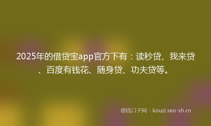 2025年的借贷宝app官方下有:读秒贷、我来贷、百度有钱花、随身贷、功夫贷等。