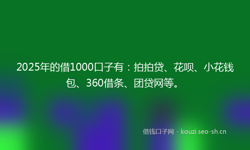 2025年的借1000口子有：拍拍贷、花呗、小花钱包、360借条、团贷网等。