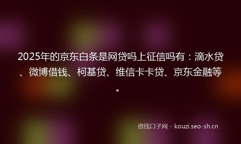 2025年的京东白条是网贷吗上征信吗有：滴水贷、微博借钱、柯基贷、维信卡卡贷、京东金融等。