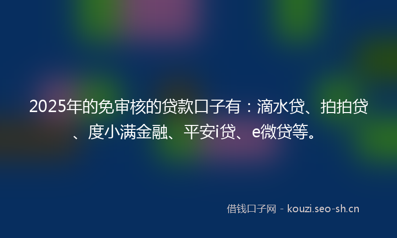 2025年的免审核的贷款口子有:滴水贷、拍拍贷、度小满金融、平安i贷、e微贷等。